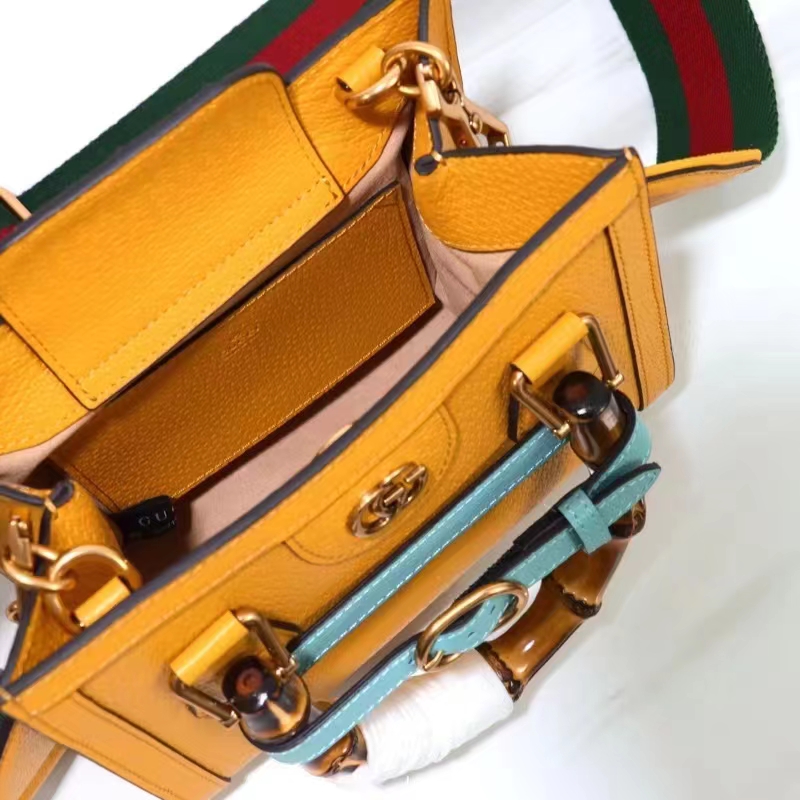 Gucci GG Women Diana Mini Tote Bag Yellow Leather Double G
