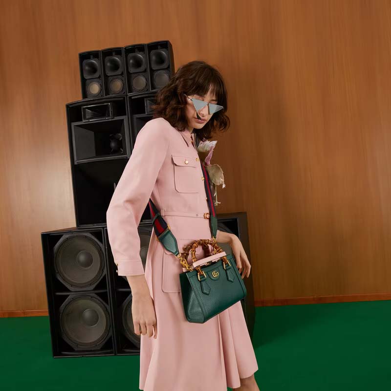 Gucci GG Women Gucci Diana Mini Tote Bag Green Leather Double G