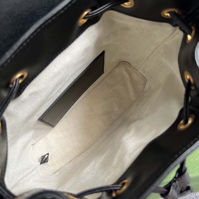 Gucci Unisex GG Bamboo Small Backpack Black Leather Bamboo Handle