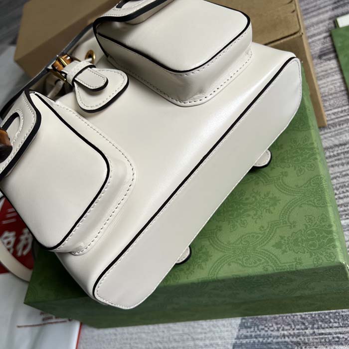 Gucci Unisex GG Bamboo Small Backpack White Leather Bamboo Handle