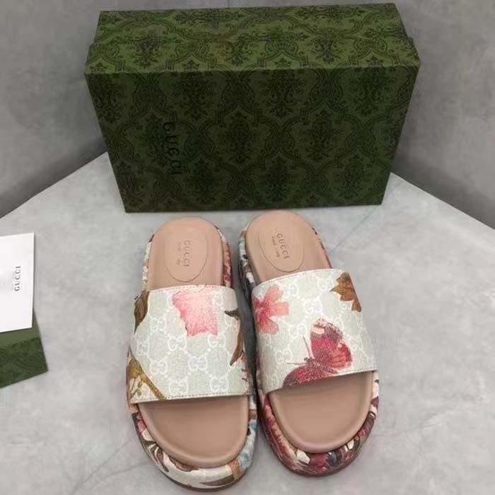 Gucci Unisex GG Flora Slide Sandal Multicolored Supreme Print Canvas Low Heel