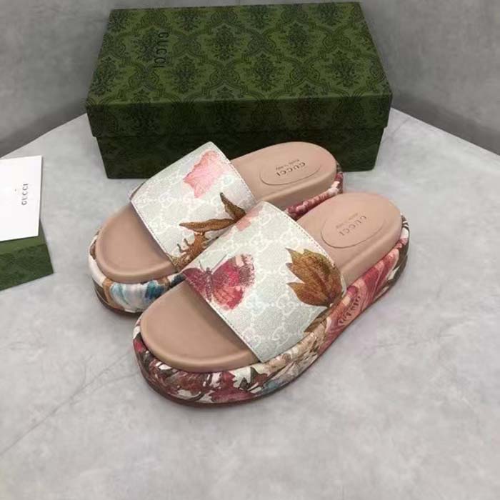 Gucci Unisex GG Flora Slide Sandal Multicolored Supreme Print Canvas Low Heel