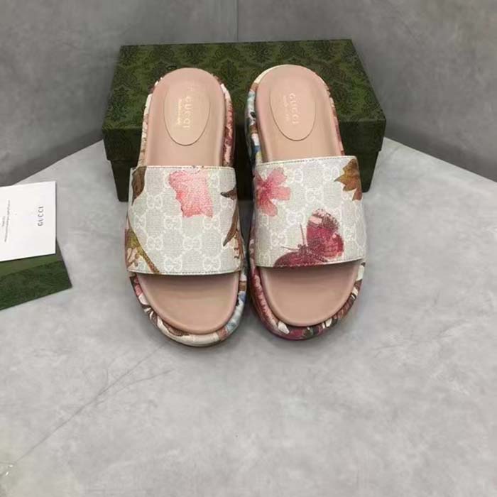 Gucci Unisex GG Flora Slide Sandal Multicolored Supreme Print Canvas Low Heel