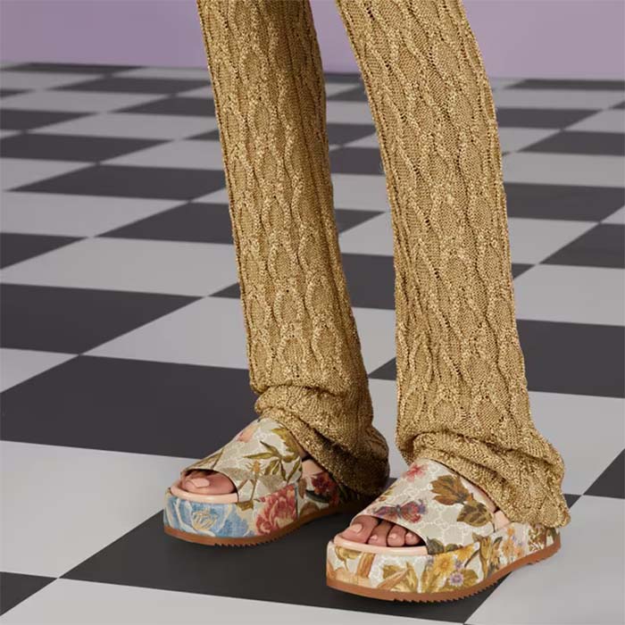 Gucci Unisex GG Flora Slide Sandal Multicolored Supreme Print Canvas Low Heel