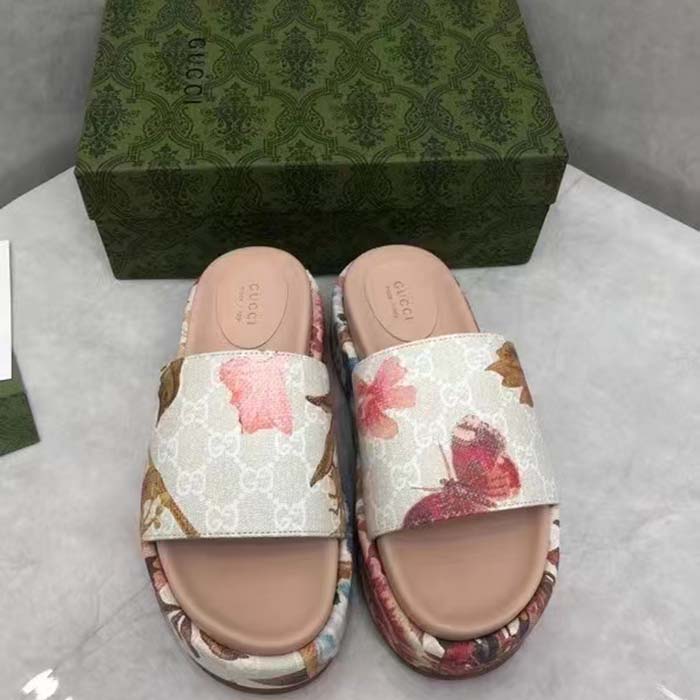 Gucci Unisex GG Flora Slide Sandal Multicolored Supreme Print Canvas Low Heel