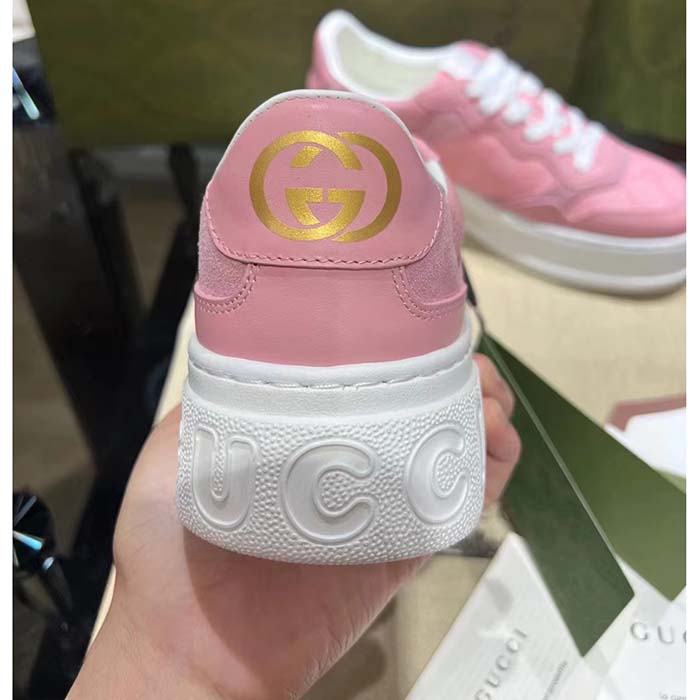 Gucci Unisex GG Sneaker Pink GG Supreme Canvas Printed Interlocking G 5.6 Cm Heel