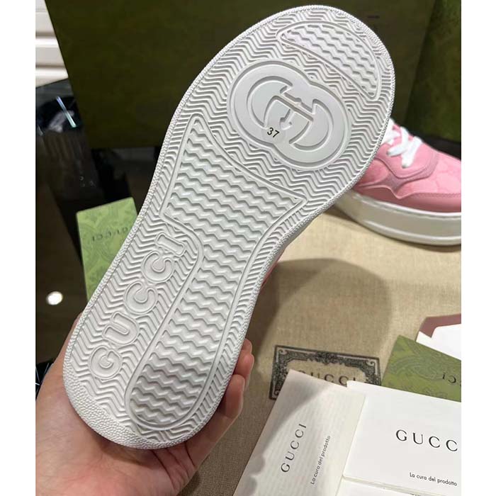 Gucci Unisex GG Sneaker Pink GG Supreme Canvas Printed Interlocking G 5.6 Cm Heel