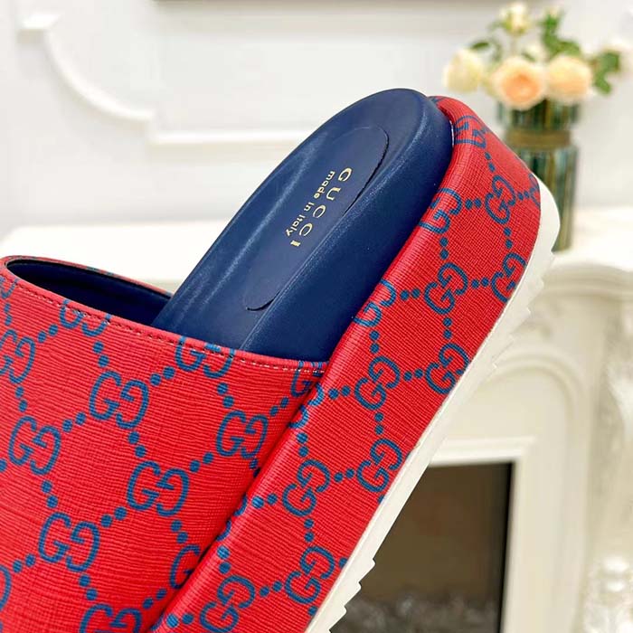Gucci Unisex Jumbo GG Platform Slide Sandal Fuchsia Blue Supreme Low 3 Cm Heel