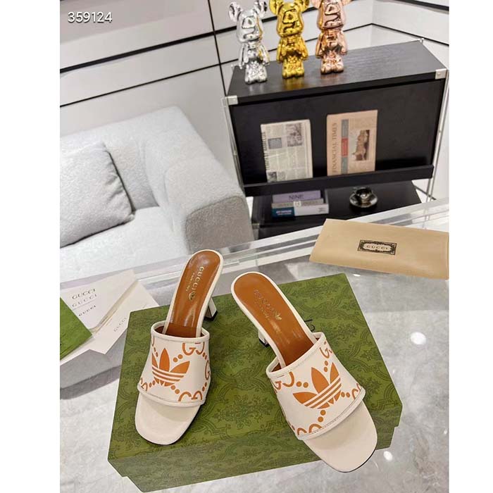Gucci Women Adidas x Gucci Slide Sandal GG Trefoil Suede White Leather