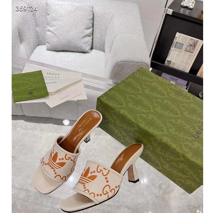 Gucci Women Adidas x Gucci Slide Sandal GG Trefoil Suede White Leather
