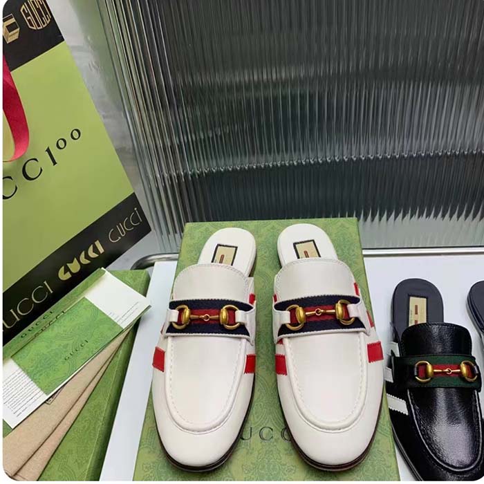 Gucci Women GG Adidas x Gucci Slipper Horsebit White Leather Flat