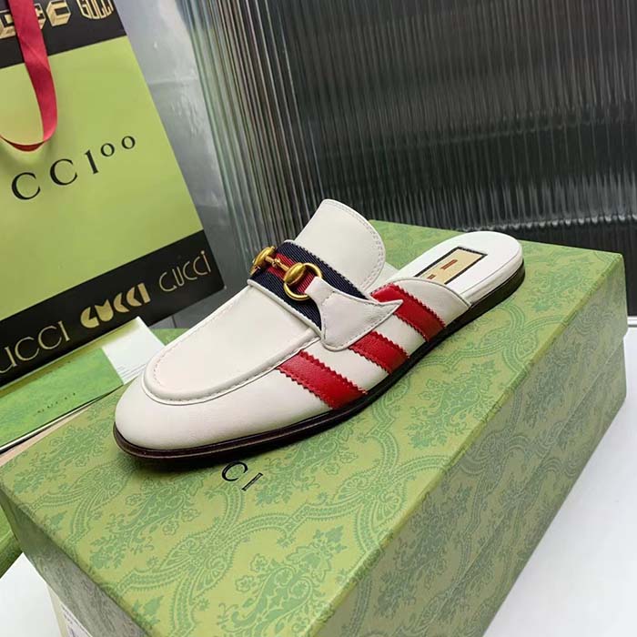 Gucci Women GG Adidas x Gucci Slipper Horsebit White Leather Flat