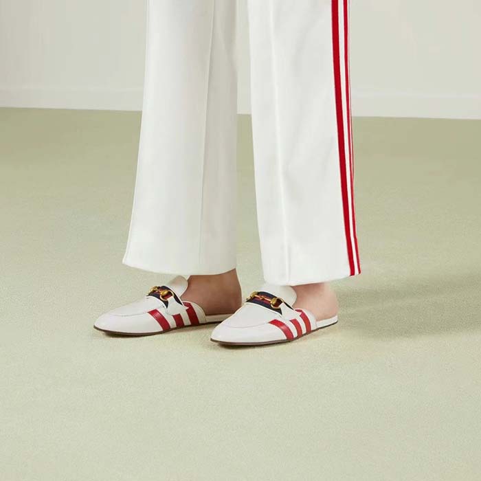 Gucci Women GG Adidas x Gucci Slipper Horsebit White Leather Flat