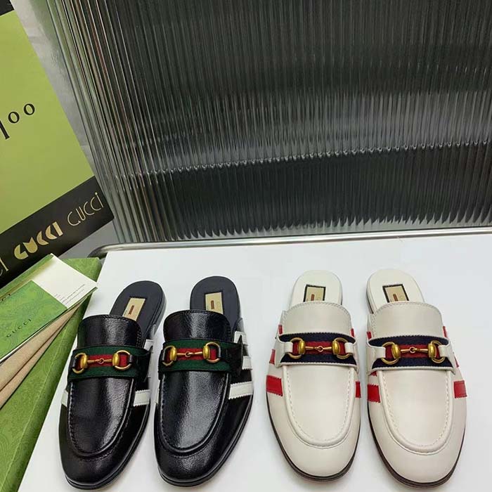 Gucci Women GG Adidas x Gucci Slipper Horsebit White Leather Flat