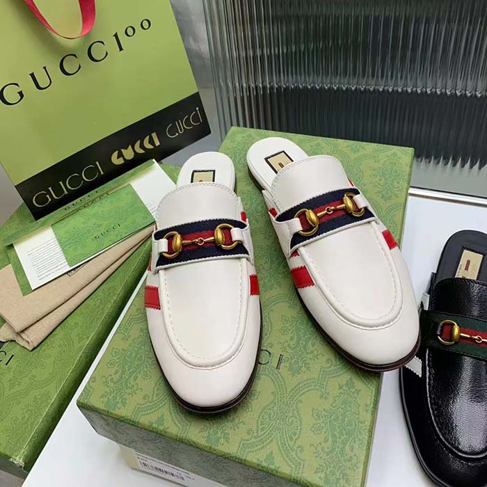 Gucci Women GG Adidas x Gucci Slipper Horsebit White Leather Flat