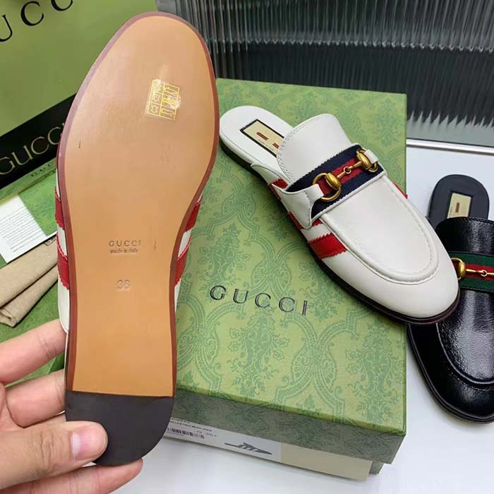 Gucci Women GG Adidas x Gucci Slipper Horsebit White Leather Flat