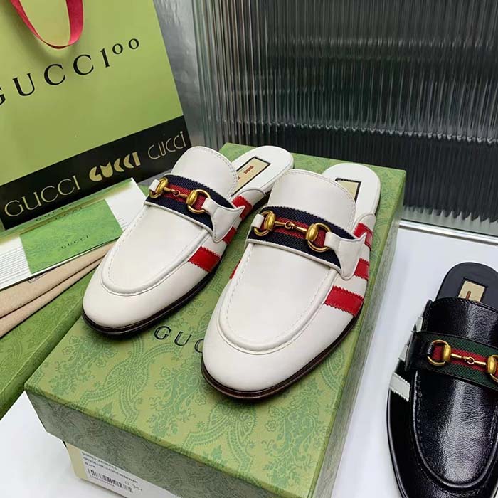 Gucci Women GG Adidas x Gucci Slipper Horsebit White Leather Flat