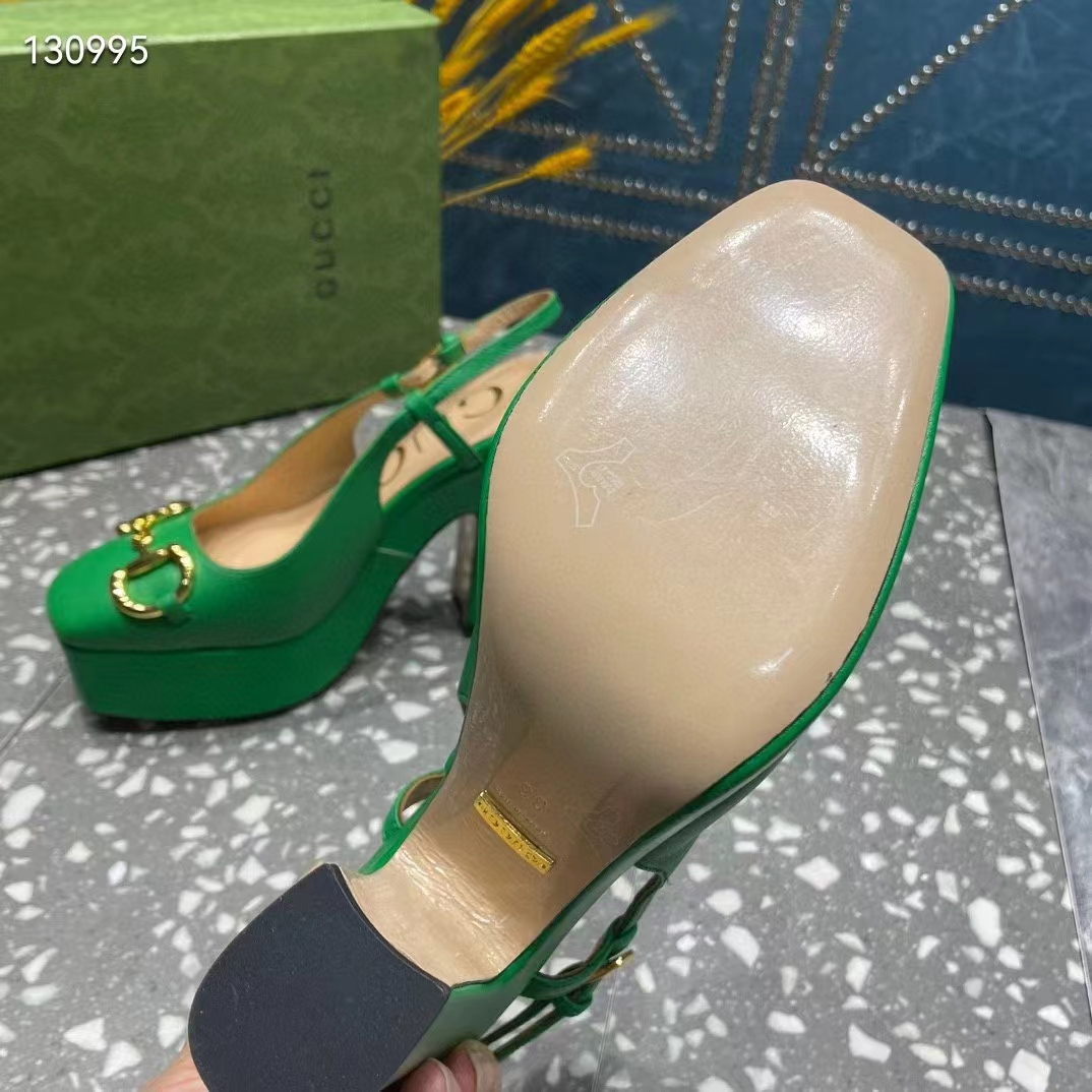 Gucci Women GG High Heel Pump Horsebit Green Leather Sole 12 Cm Heel