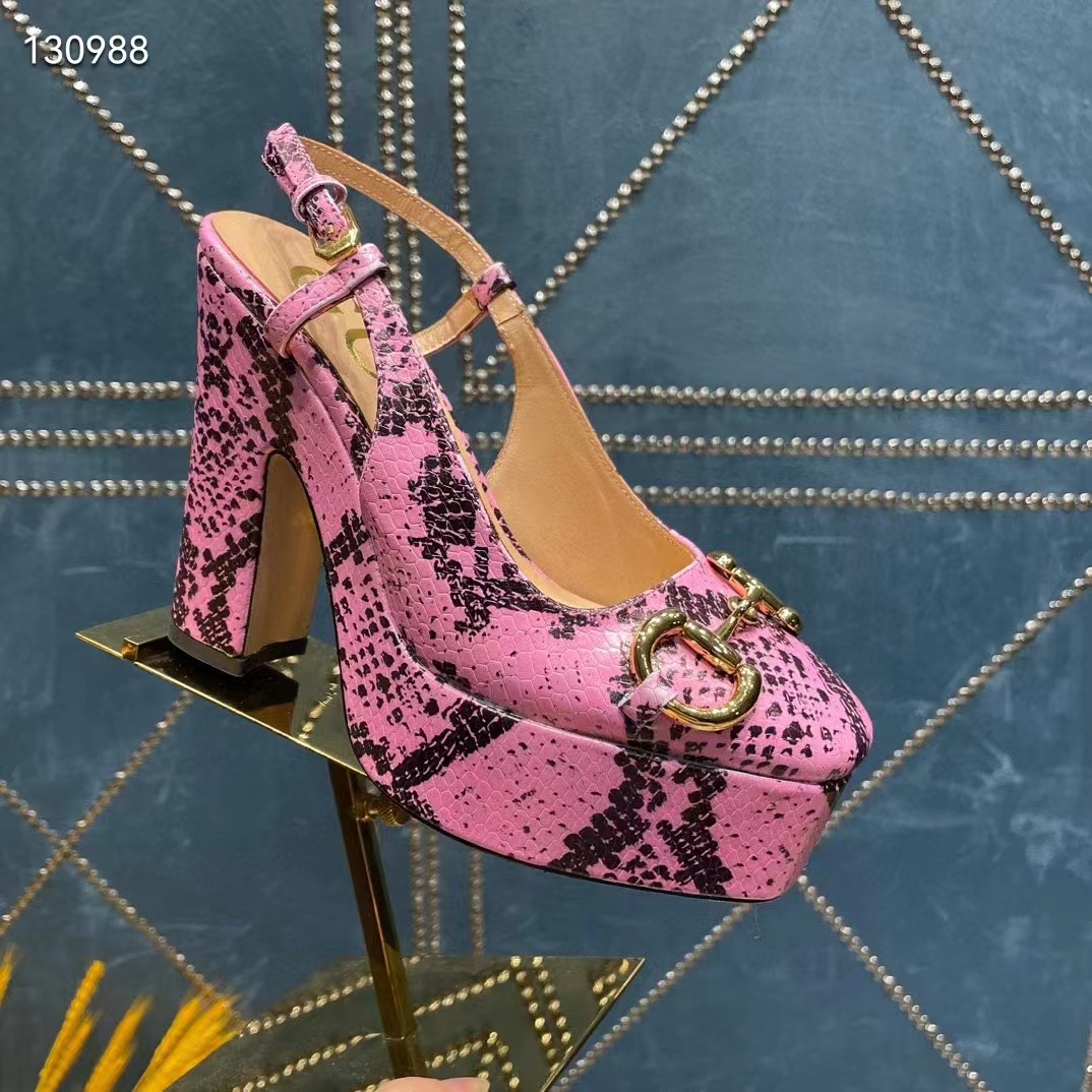 Gucci Women GG Python Print High Heel Pump Horsebit Leather Sole 12 Cm Heel
