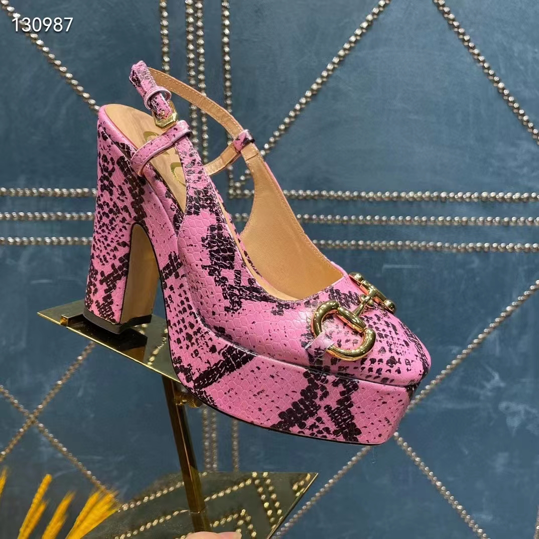 Gucci Women GG Python Print High Heel Pump Horsebit Leather Sole 12 Cm Heel