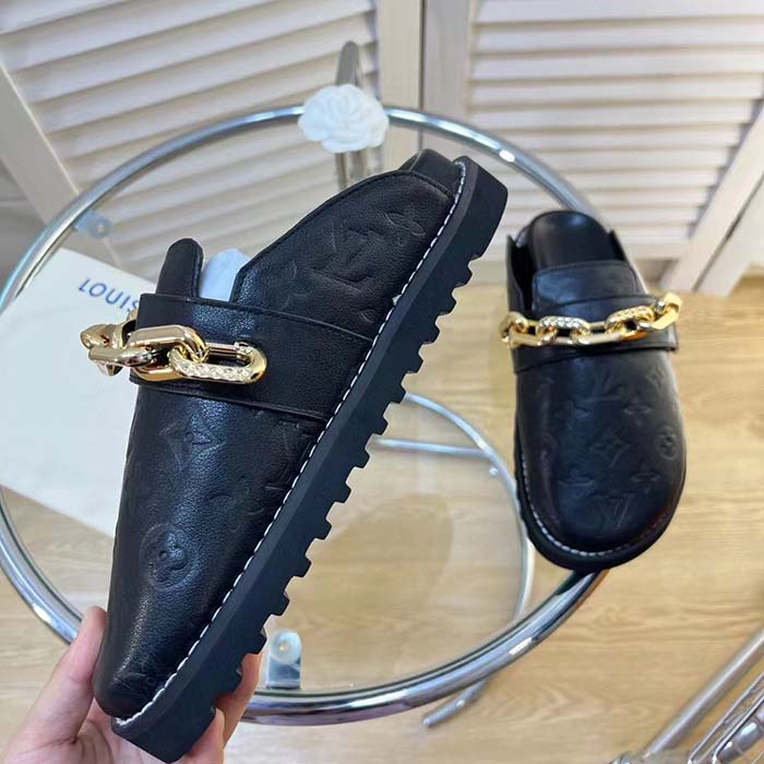 Louis Vuitton LV Unisex Cosy Flat Comfort Clog Black Monogram-Embossed Calf Leather