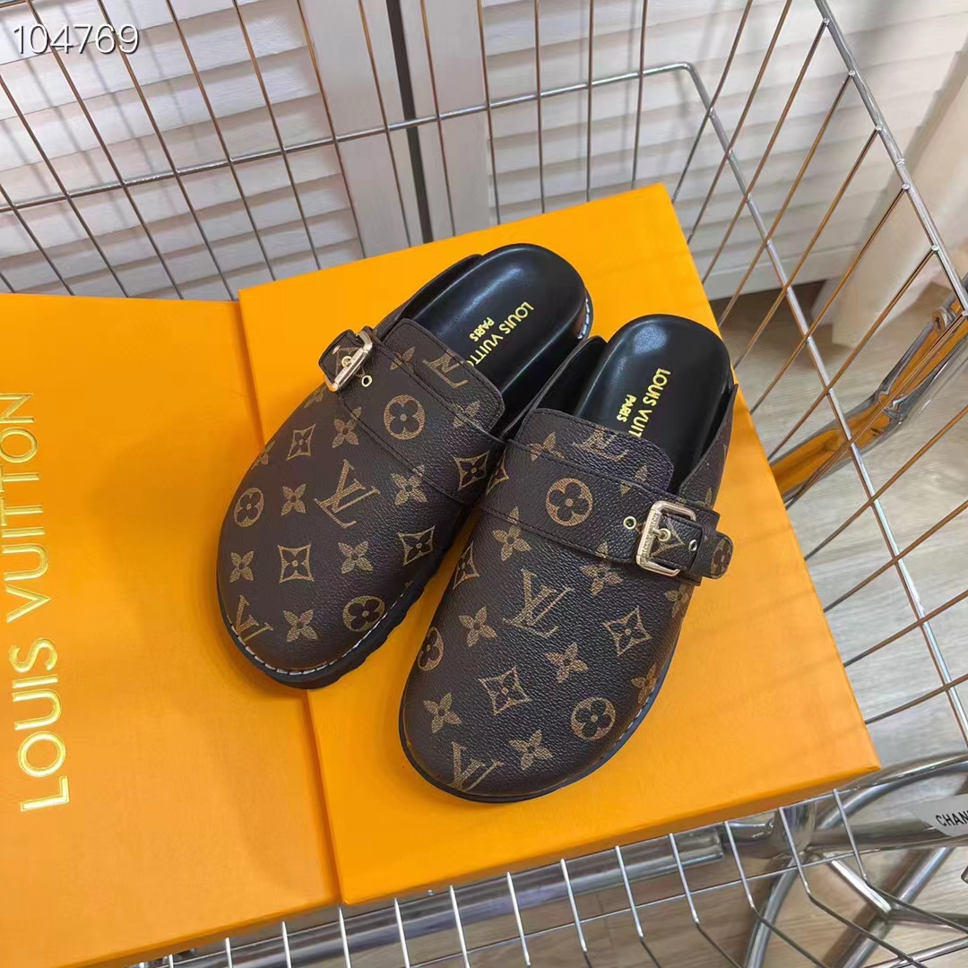 Louis Vuitton LV Unisex Cosy Flat Comfort Clog Cacao Brown Patent Monogram Canvas