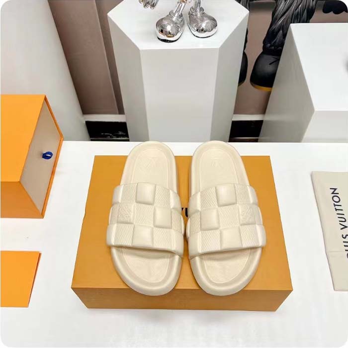 Louis Vuitton LV Unisex Waterfront Mule Beige Maxi Damier Rubber Waterproof Rubber