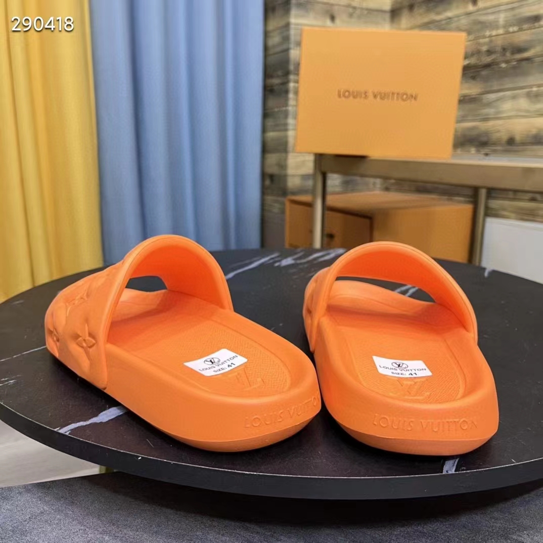 Louis Vuitton LV Unisex Waterfront Mule Orange Monogram Embossed Rubber Waterproof