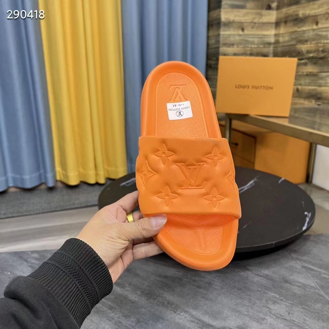 Louis Vuitton LV Unisex Waterfront Mule Orange Monogram Embossed Rubber Waterproof
