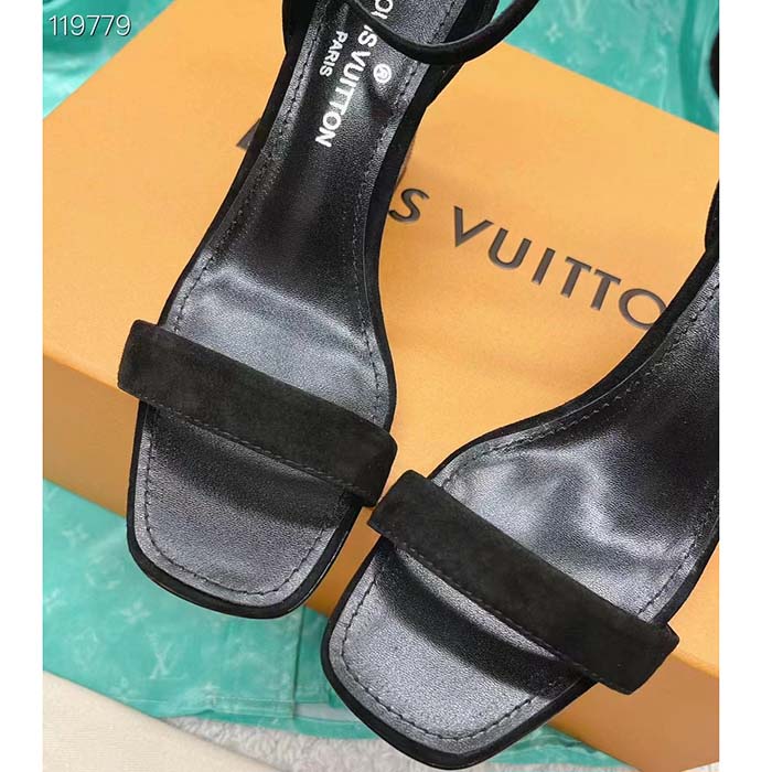 Louis Vuitton LV Women Appeal Wedge Sandal Black Suede Baby Goat Leather Strass