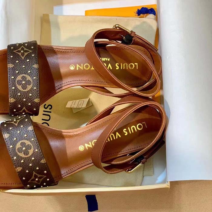 Louis Vuitton LV Women Silhouette Sandal Cacao Brown Patent Monogram Canvas Leather