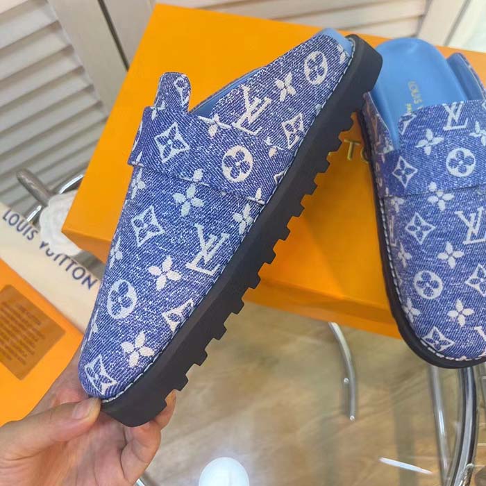 Louis Vuitton Women LV Cosy Flat Comfort Clog Blue Monogram Denim Adjustable Strap