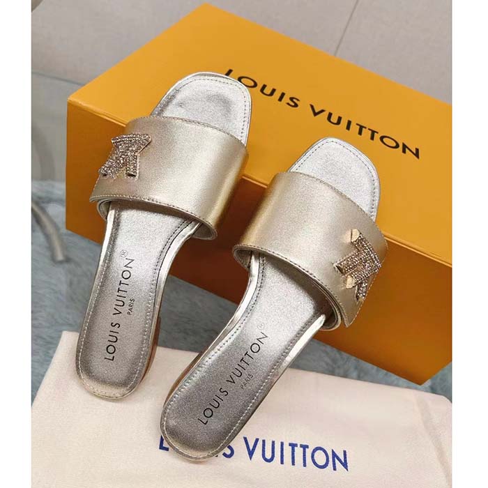 Louis Vuitton Women LV Shake Flat Mule Gold Metallic Lambskin Leather