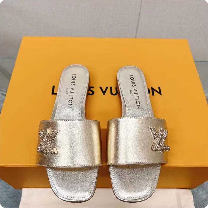 Louis Vuitton Women LV Shake Flat Mule Gold Metallic Lambskin Leather