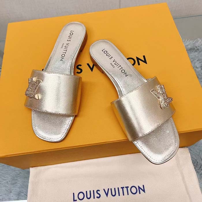 Louis Vuitton Women LV Shake Flat Mule Gold Metallic Lambskin Leather