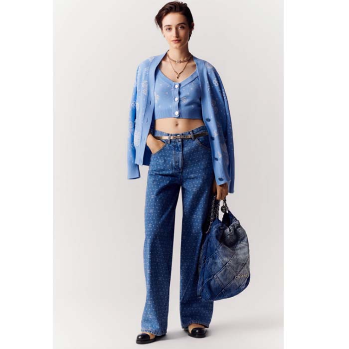 Chanel Women CC 22 Handbag Washed Denim Silver-Tone Metal Light Blue