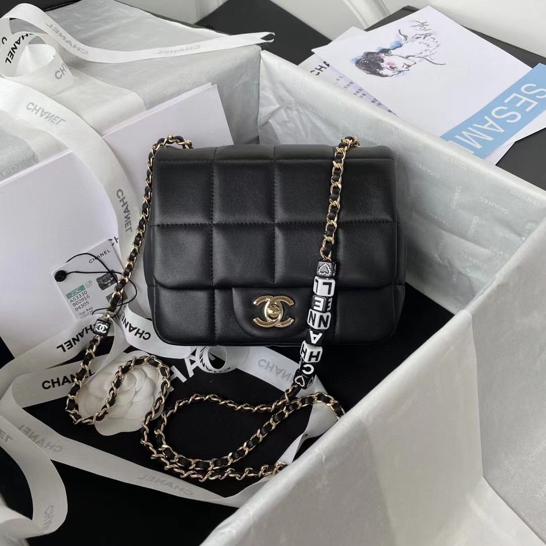 Chanel Women CC Small Flap Bag Grained Calfskin Gold Tone Metal Black