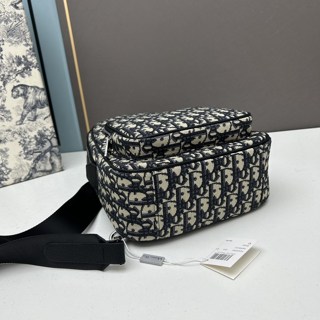 Dior Unisex CD Mini Rider Sling Bag Beige Black Dior Oblique Jacquard