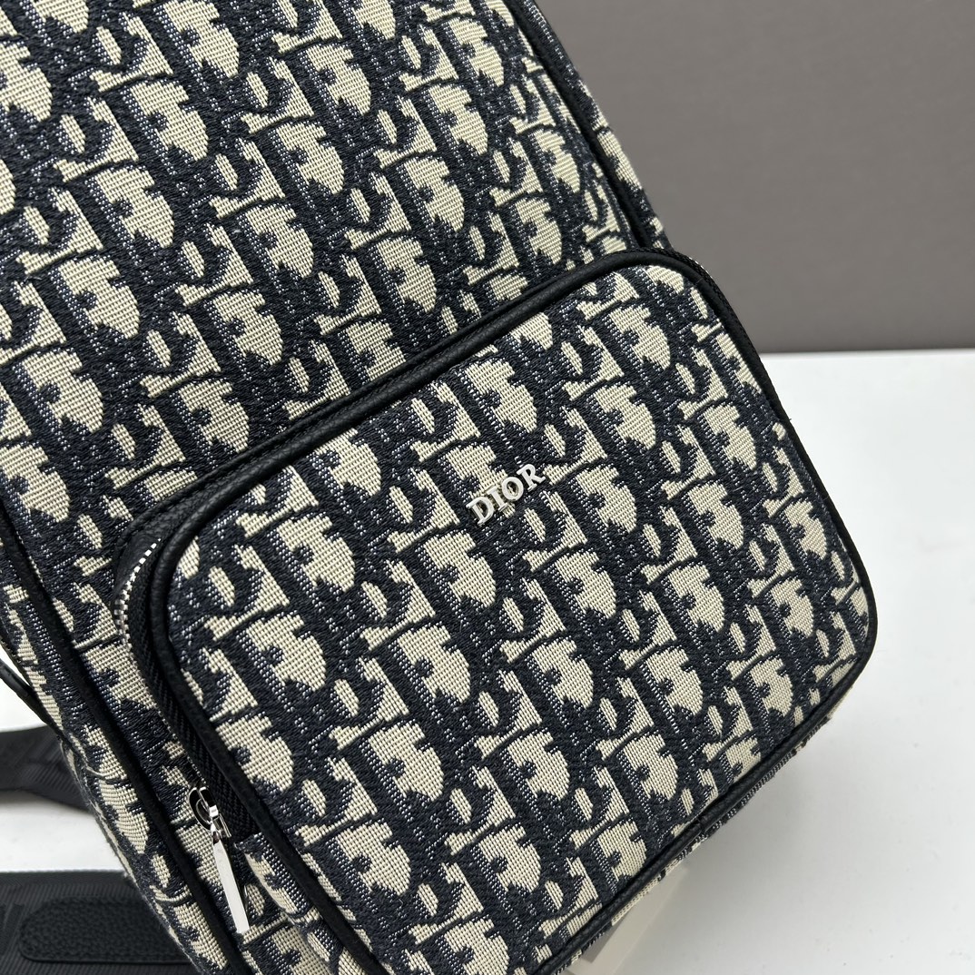 Dior Unisex CD Mini Rider Sling Bag Beige Black Dior Oblique Jacquard
