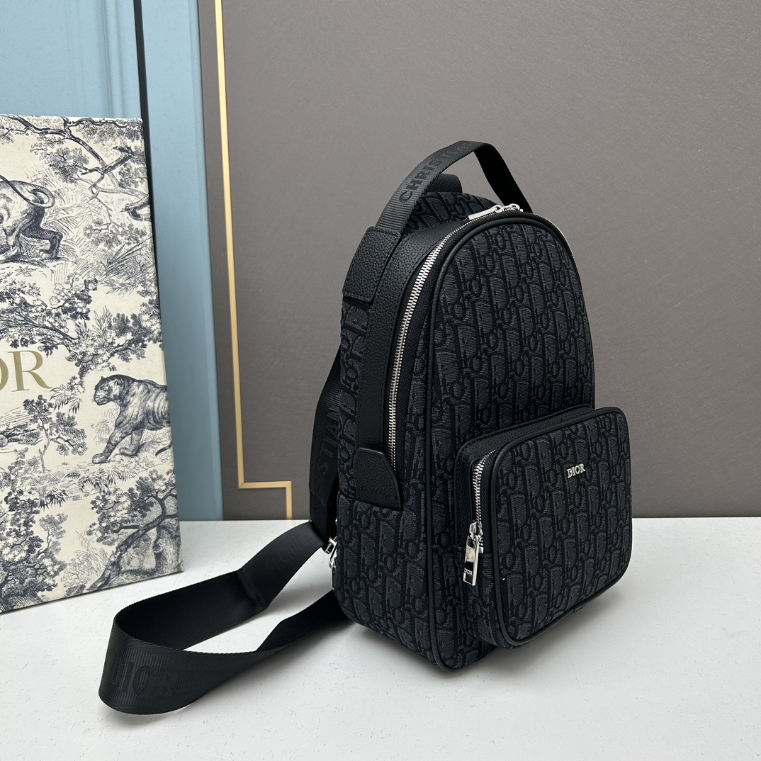 Dior Unisex CD Mini Rider Sling Bag Black Beige Dior Oblique Jacquard