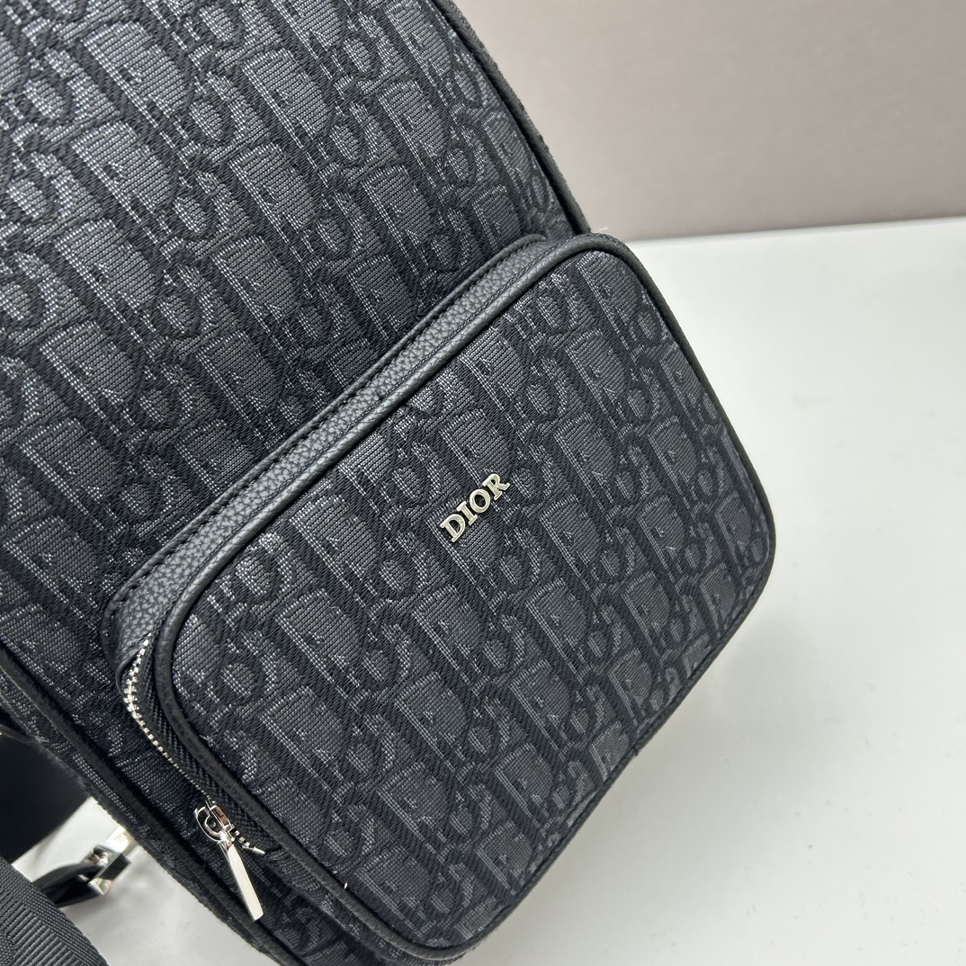 Dior Unisex CD Mini Rider Sling Bag Black Beige Dior Oblique Jacquard