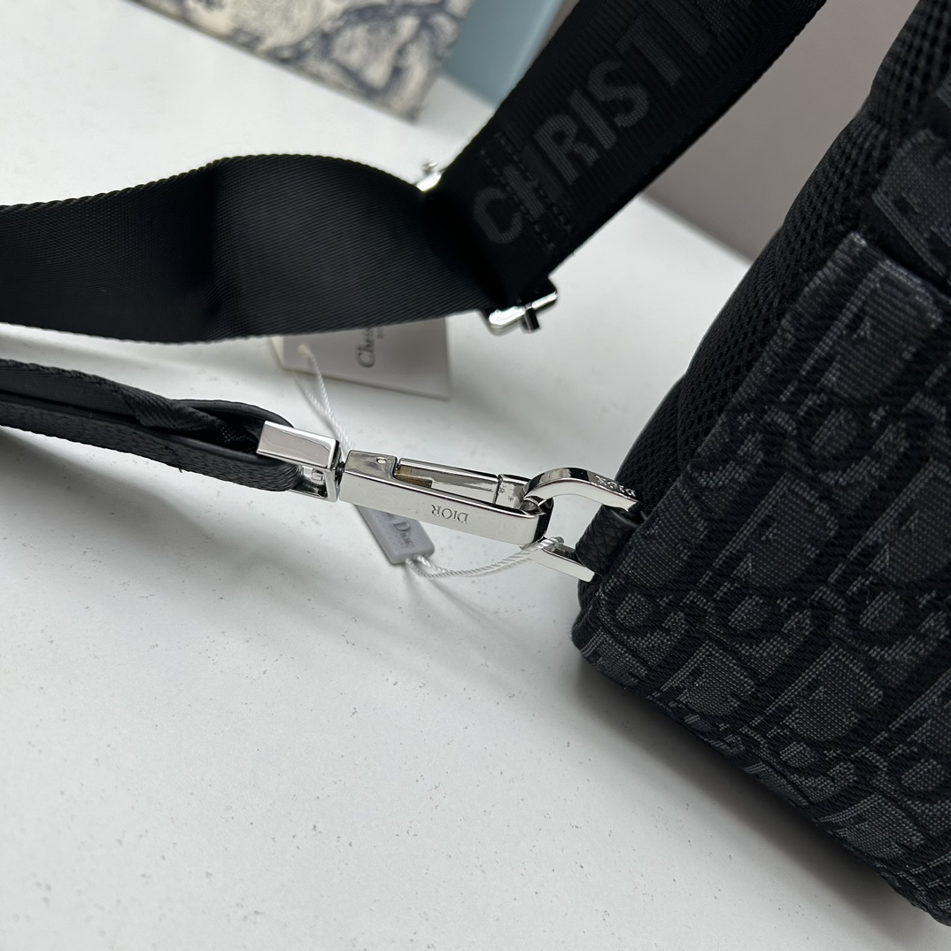 Dior Unisex CD Mini Rider Sling Bag Black Beige Dior Oblique Jacquard