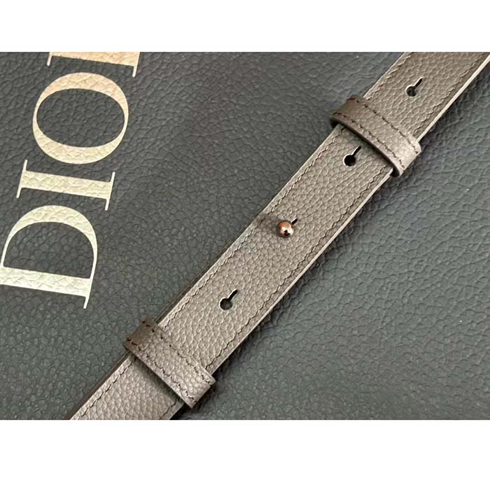 Dior Unisex CD Saddle Pouch Strap Black Grey Oblique Jacquard Grained Calfskin