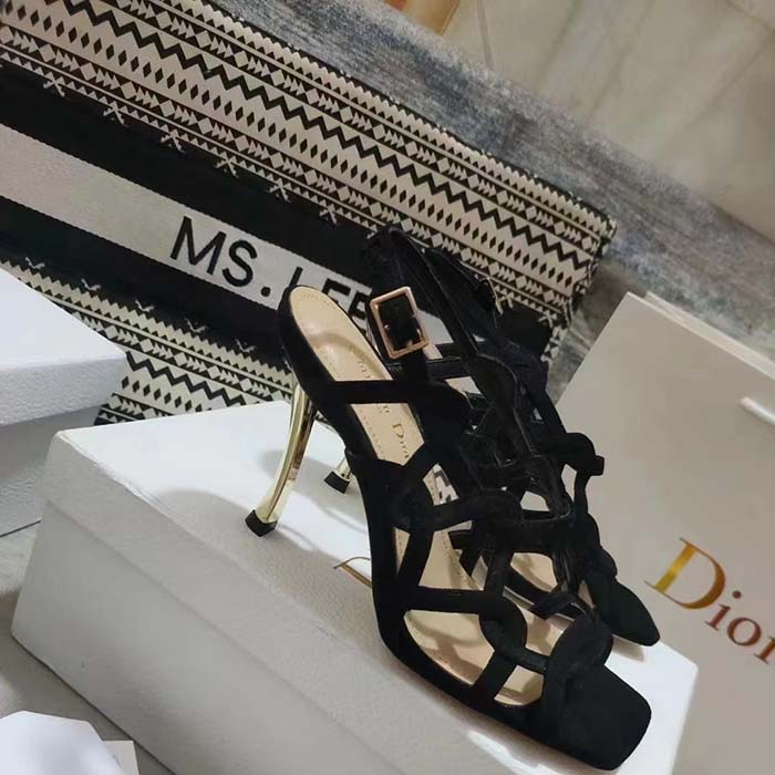 Dior Women CD D-Fame Heeled Sandal Black Suede Calfskin