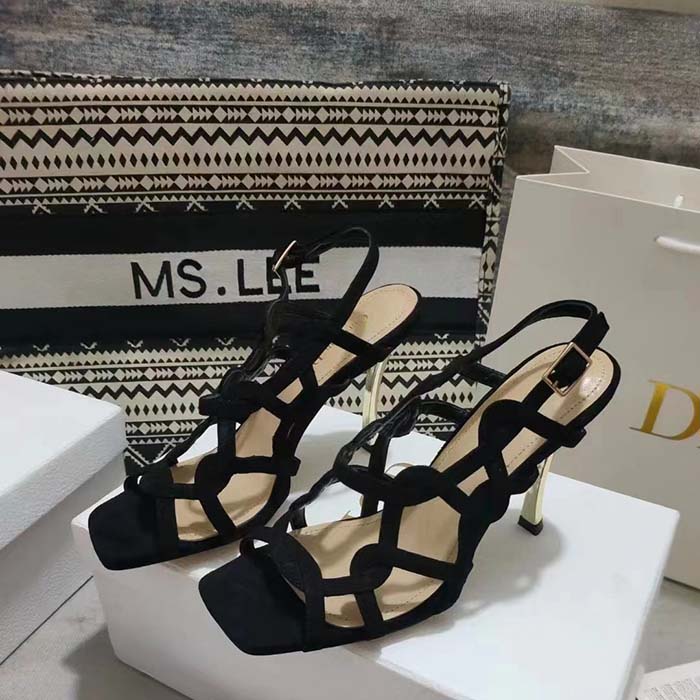 Dior Women CD D-Fame Heeled Sandal Black Suede Calfskin