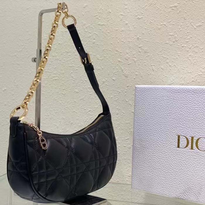 Dior Women CD Lounge Bag Black Supple Macrocannage Lambskin