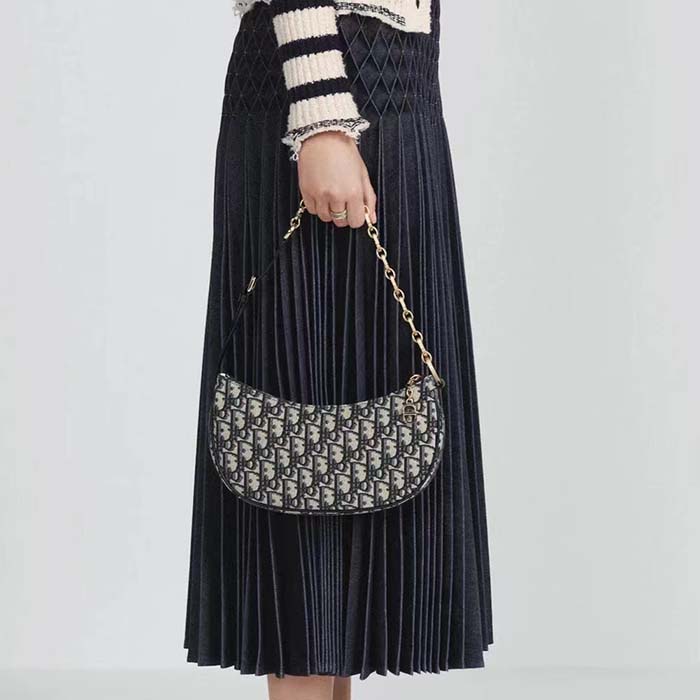 Dior Women CD Lounge Bag Blue Dior Oblique Jacquard