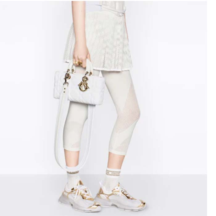 Dior Women CD Medium D-Joy Bag Latte Quilted-Effect Lambskin Ornamental Motif