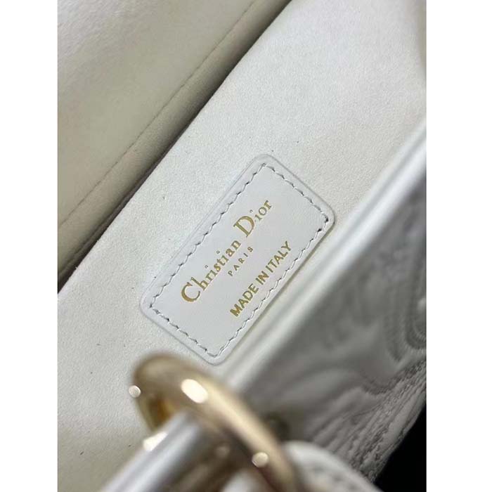 Dior Women CD Medium D-Joy Bag Latte Quilted-Effect Lambskin Ornamental Motif