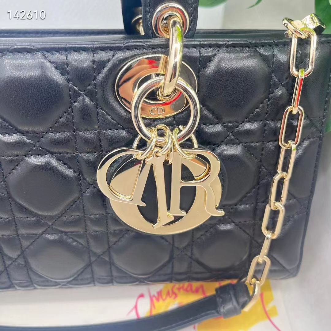 Dior Women CD Medium Lady D-Joy Bag Black Cannage Lambskin